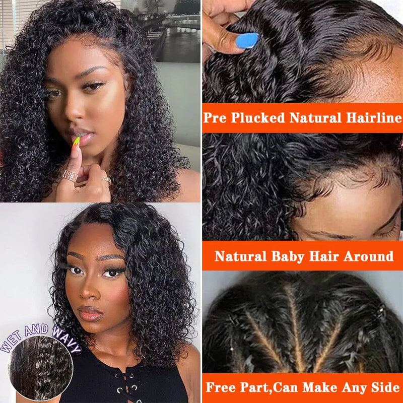 Bob Curly Lace Front Human Hair Wigs Pre Plucked Deep Wave Hair 13x4 HD Transparent Lace Front Wig Glueless Wigs With Baby Hair