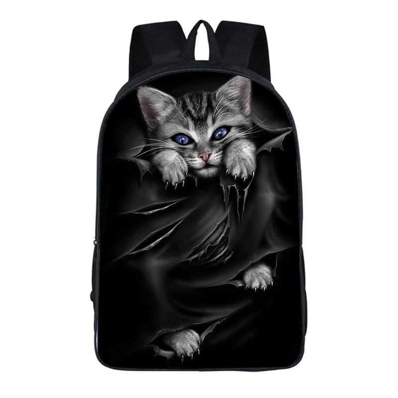 Goth Cat Backpack Women Creative Polyester Comfortable Burden Reduction Primary School Schoolbag Mochila Feminina Bagpack Plecak