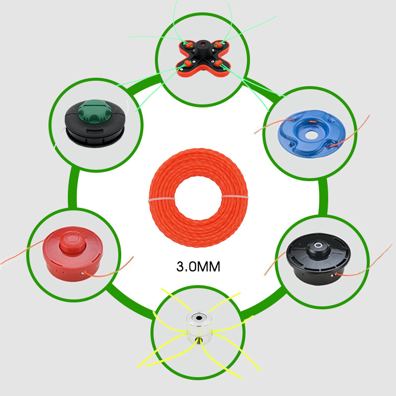 LUSQI-Corde spirale en nylon pour débroussailleuse, 5m/10m/15m x 2.4mm/2.7mm/3mm/3.5mm/4mm, accessoire pour tête de tondeuse à gazon