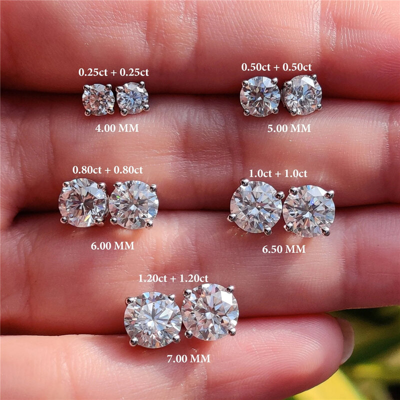 CANNER 0.5-1.2 Carat D Màu Moissanite Bông Tai Nữ Bạc 925 Lấp Lánh Xuyên Bông Tai Mỹ bộ Trang Sức