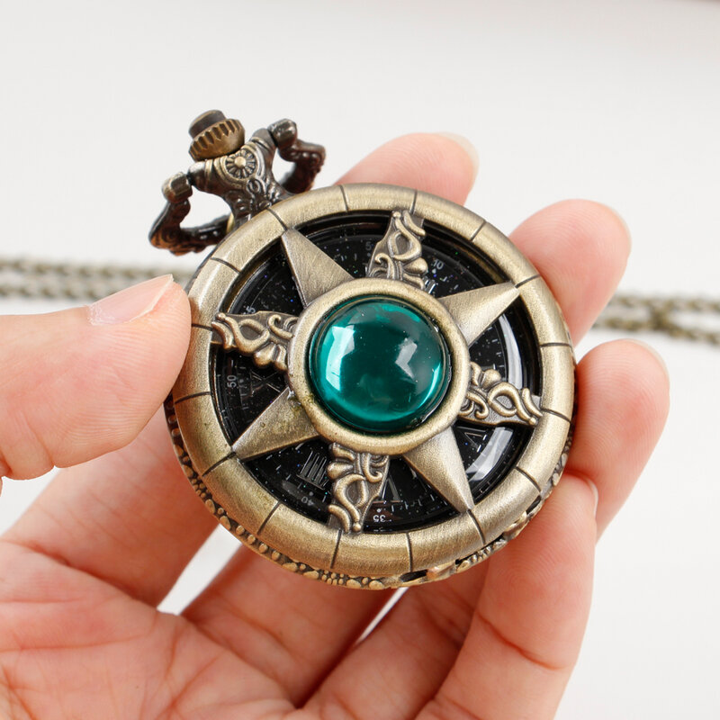 Relógio de bolso vintage quartzo antigo feminino, colar esmeralda, relógios Fob, pingente com corrente, moda casual, presentes