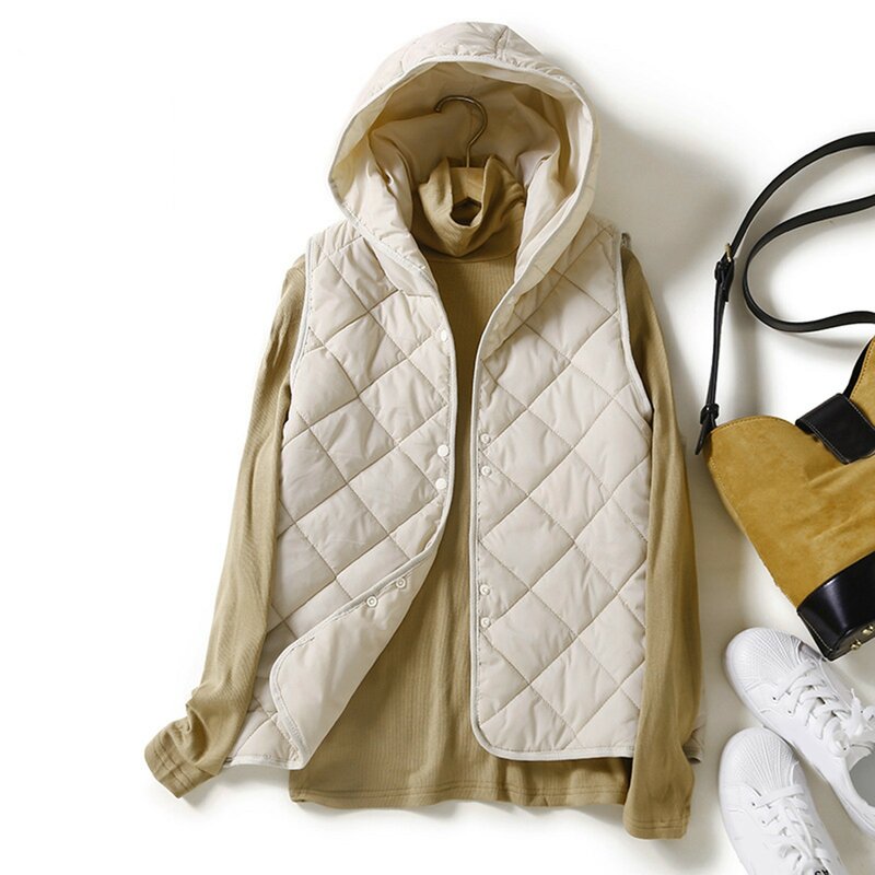 여성용 초경량 다운 조끼, 짧은 루즈 후드 민소매 재킷, 2023 솔리드 아웃웨어, 여성 코튼 조끼, 가을 겨울, 신상