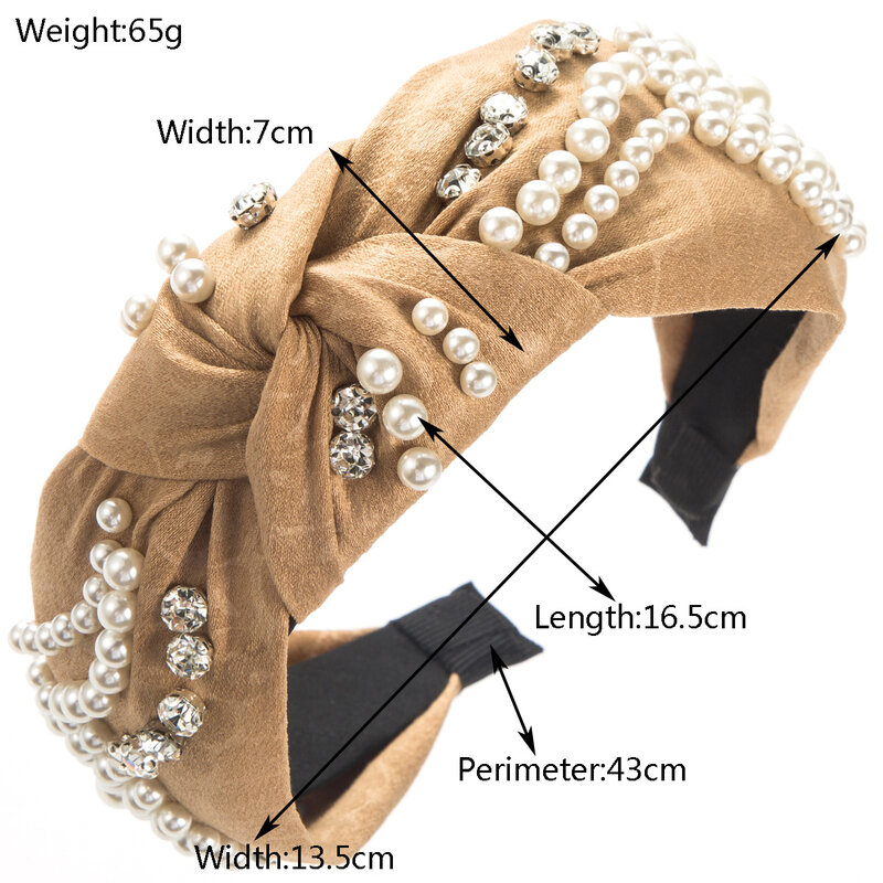 European and American Wide-Brimmed Printed Fabric Knotted Hair Hoop Beads Rhinestones Luxury Hair Accessories for Women