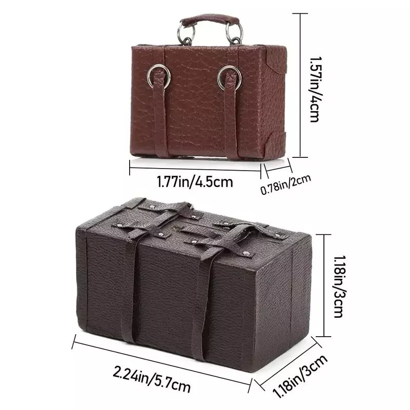 Ww-mini mala de madeira para bonecas, acessórios estilo vintage, caixa miniatura, bagagem portátil, bagagem de couro