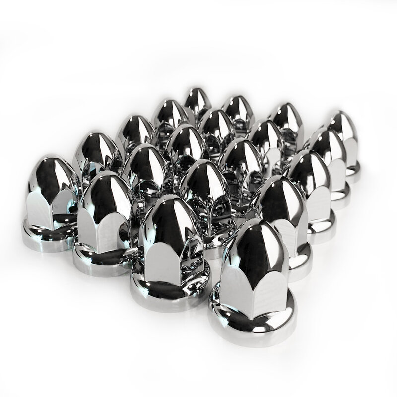 20PCS ABS Chrome Plastic 33mm Thread-on Spiked Lug Nut Covers Rocket Style Screw Bullet Flanged Push On for Semi Trucks Trailers
