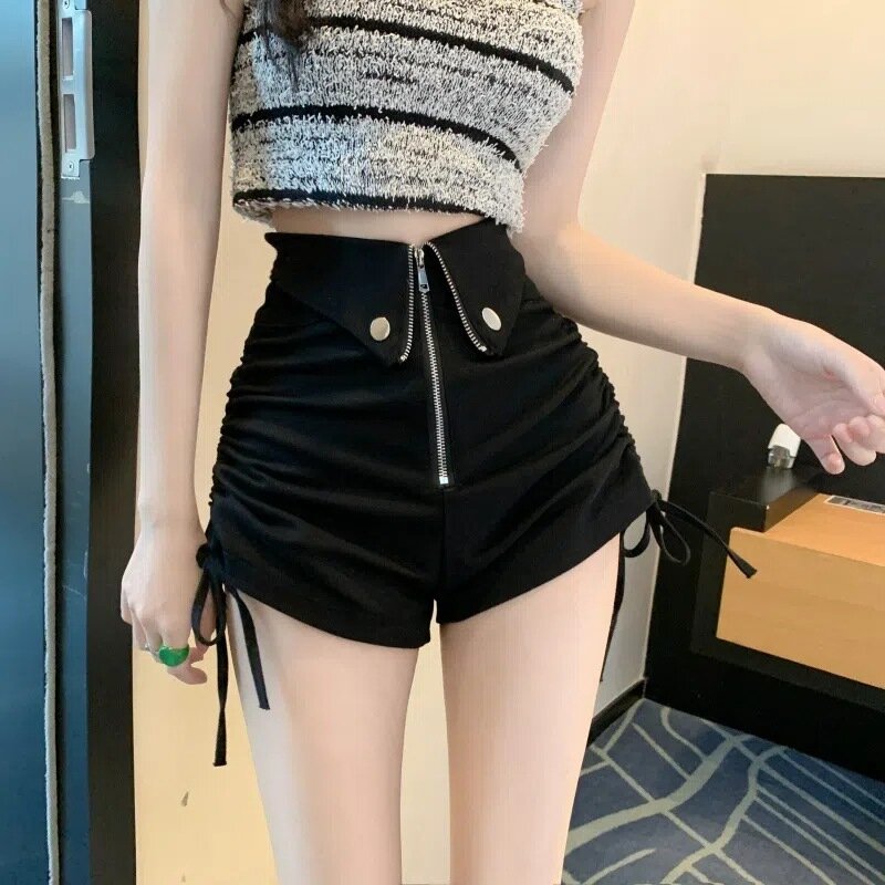 Celana pendek putih antik desain Korea musim panas 2023 celana pendek seksi pinggang tinggi populer celana pendek wanita Streetwear kasual polos longgar celana pendek Chic