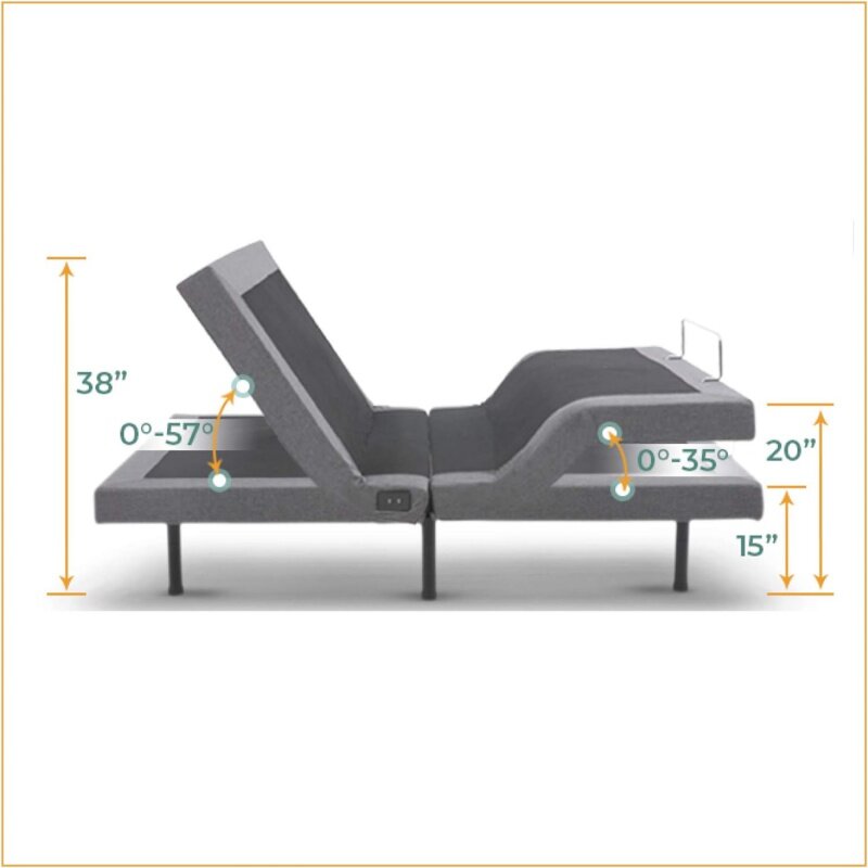 Klasyczne marki regulowana komfortowa tapicerowana podstawa regulowane do łóżka z masażem, bezprzewodowym pilotem, trzema wysokościami nóg i portem USB