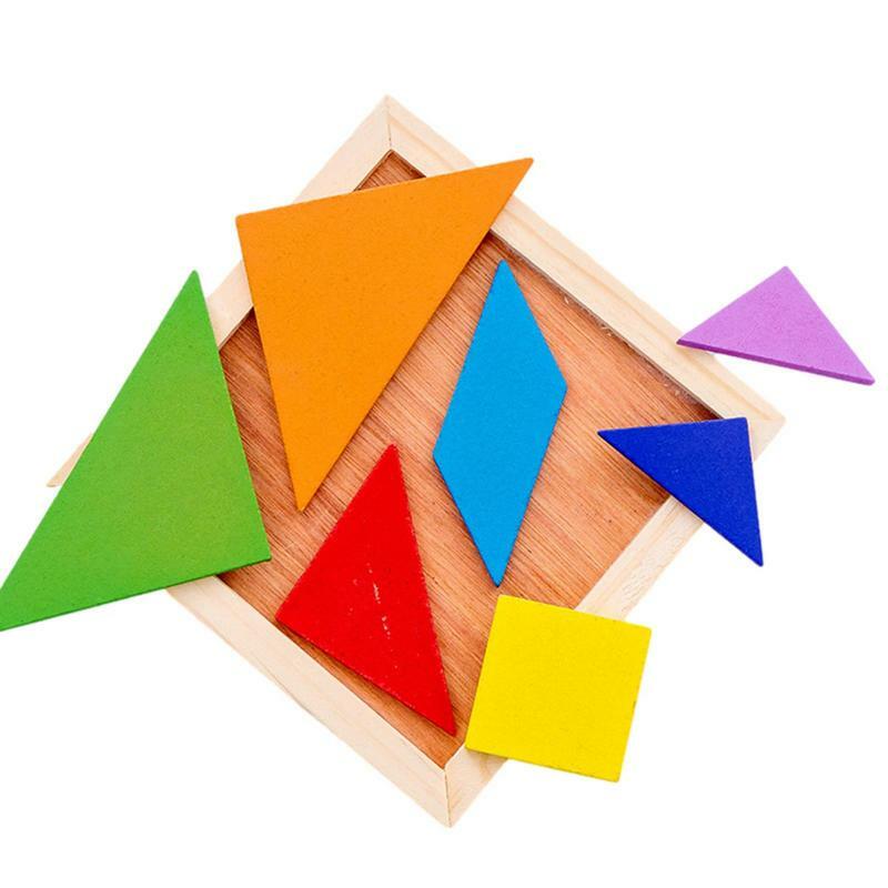 Drewniany Tangram Puzzle łamigłówka Puzzle dla dzieci edukacyjna kolorowa zabawka kształt poznanie rozwojowa zabawka dla dzieci prezenty bożonarodzeniowe