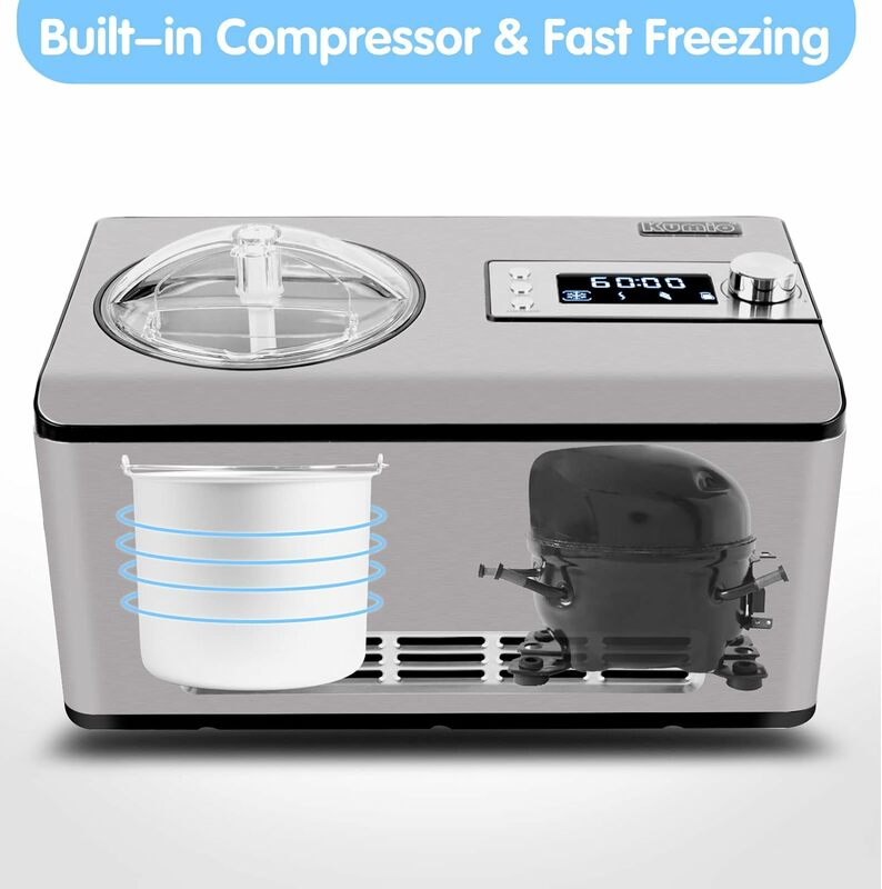 Машина для приготовления мороженого 2,2 кварт с компрессором, без предварительной замораживания, машина для приготовления мороженого из нержавеющей стали с ЖК-дисплеем