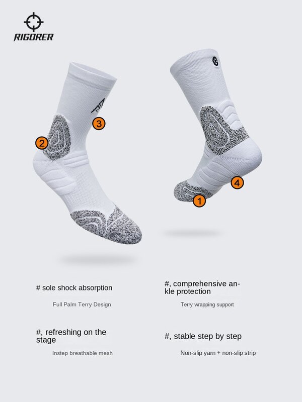 Профессиональные баскетбольные носки RIGORER Z123340303, Нескользящие утолщенные спортивные носки для взрослых