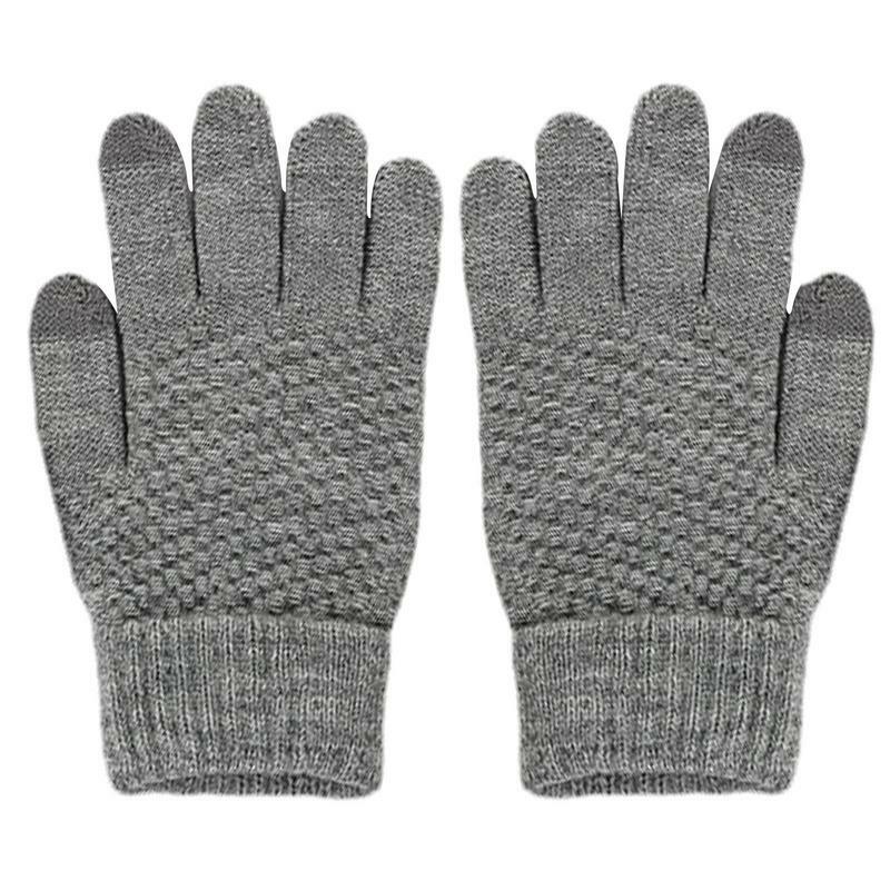 Зимние женские теплые перчатки, длинные однотонные теплые перчатки для сенсорных экранов, зимние перчатки, теплые вязаные перчатки, зимние перчатки с эластичными манжетами