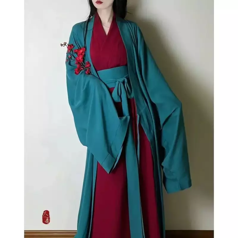 女性のための中国の漢服ドレス,漢服の伝統的なドレス,音符,緑と赤のドレス,2023
