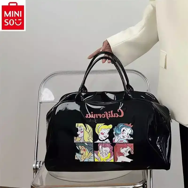 MINISO Disney Cartoon Princess Printed Luggage Bag for Women's Retro High Quality Large Capacity Fitness Storage Travel Bag