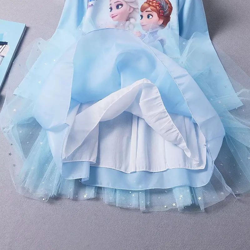 Vestido de Elsa Congelado Manga Comprida Infantil, Vestidos De Outono Para Meninas, Festa De Aniversário, Princesa Traje, Adolescente, Roupas De Festa