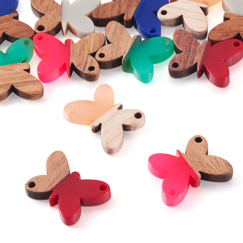 12Pcs/Box Wood Butterfly Charms Resin Walnut Animal Connector for DIY Women Earring Necklace Making Vintage Jewelry Accessories