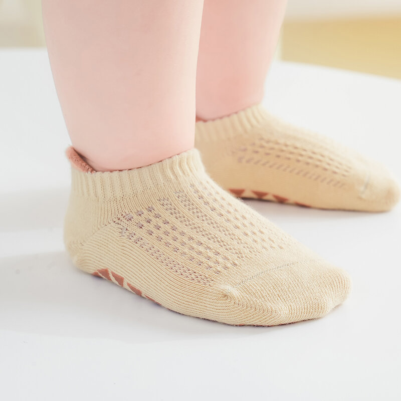3 Pairs/pack Non-Skid Newborn Summer Socks Children 0-5T Breathable Mesh Cotton Gripper Ankle Socks Baby Boys Girls Floor Socks