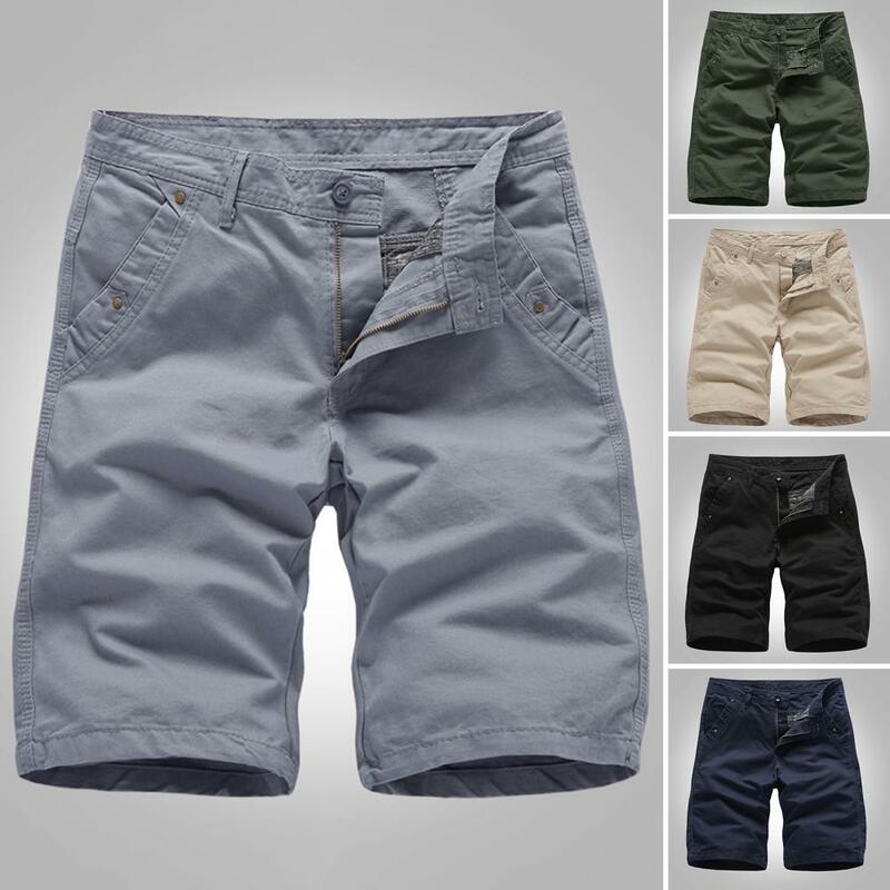 Dual Pockets Cargo Shorts, Elegante cor sólida, Secagem rápida, Verão