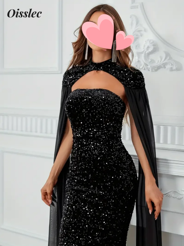 Oisslec Dress Elegant Vintage Sexy Black Mermaid Shiny Sequins Customize Formal Occasion Prom Dress Evening Party Gowns