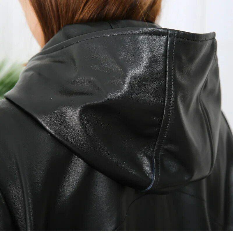 AYUNSUE 후드 티드 정품 양모 가죽 자켓 여성 봄 가을 2022 여성용 재킷 자켓 오버 사이즈 코트 여성 Ropa