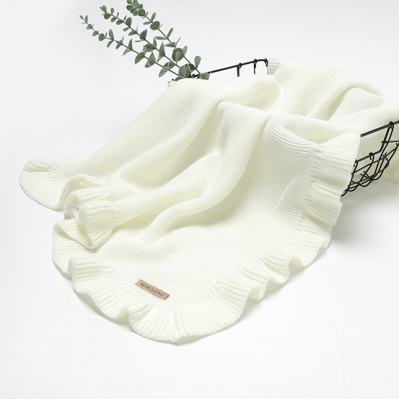 Вязаное Пеленальное Одеяло для новорожденных, аксессуары для новорожденных, одеяло для коляски с оборками, постельные принадлежности, покрывало для сна для новорожденных