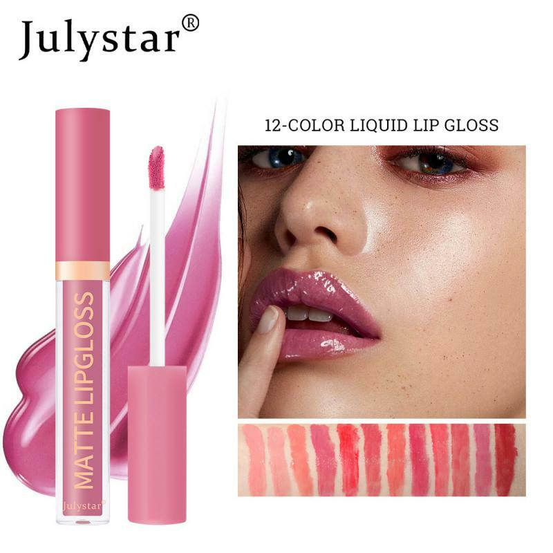 Julystar ลิปกลอส12สีกันน้ำติดทนนานลิปสติกให้ความชุ่มชื้นลิปกลอสแวววาวเครื่องสำอางแต่งหน้าสำหรับผู้หญิง