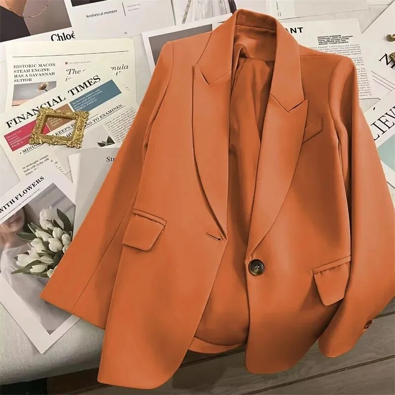 Blazer solto de botão único feminino, jaquetas femininas, manga longa, elegante, cor sólida, alto grau, moda coreana, novo, outono, 2022