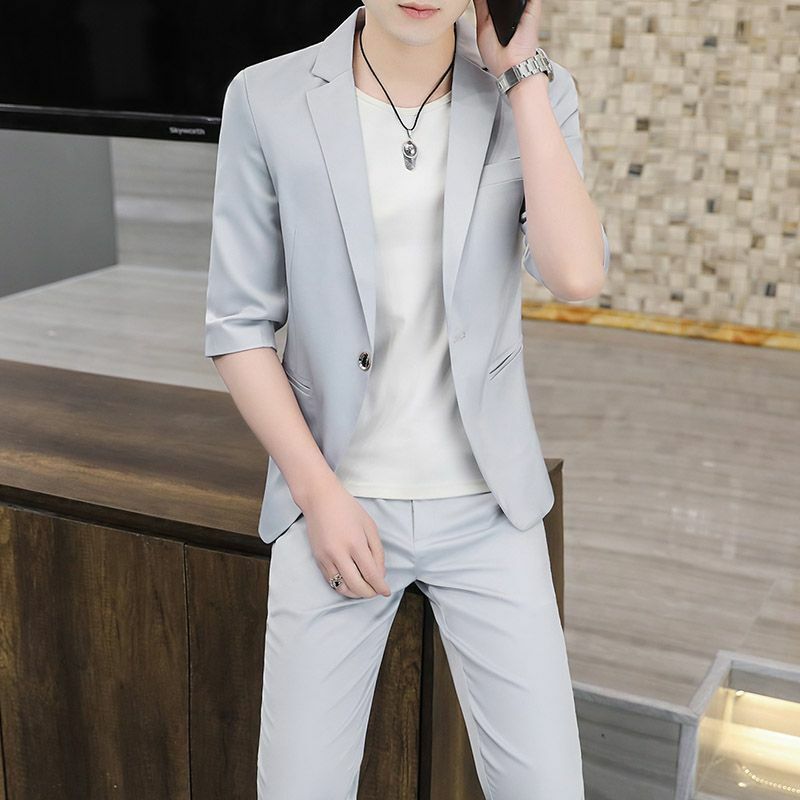 Костюм мужской однотонный, пиджак, приталенный, Повседневный, тонкий, маленький, в Корейском стиле, 2-A10