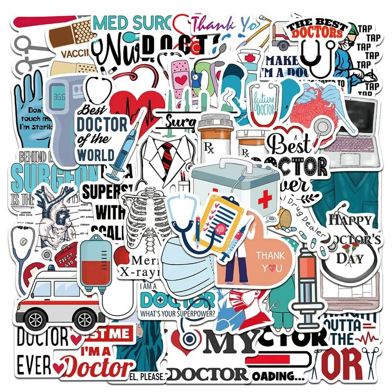 10/30/50PCS Cartoon Doctor Medical Appliances Series Stickers for Gifts Toys Luggage Laptop IPad Gift Journal Stickers Wholesale