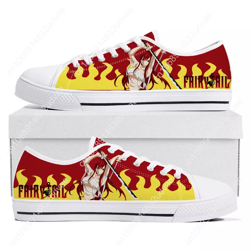 Erza Scarlet Anime F-Fairy T-Tail Low Top Sneakers High Quality Men Women Teenager Canvas Sneaker Couple Shoes Custom White Shoe