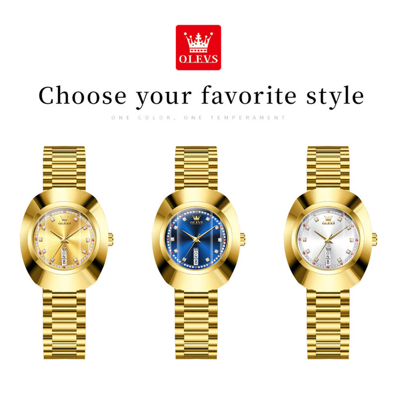 OLEVS-7017 Relógio de quartzo para mulheres, diamante, mostrador grande, calendário duplo, relógios de pulso, impermeável, relógio de mão, marca top, luxo, novo