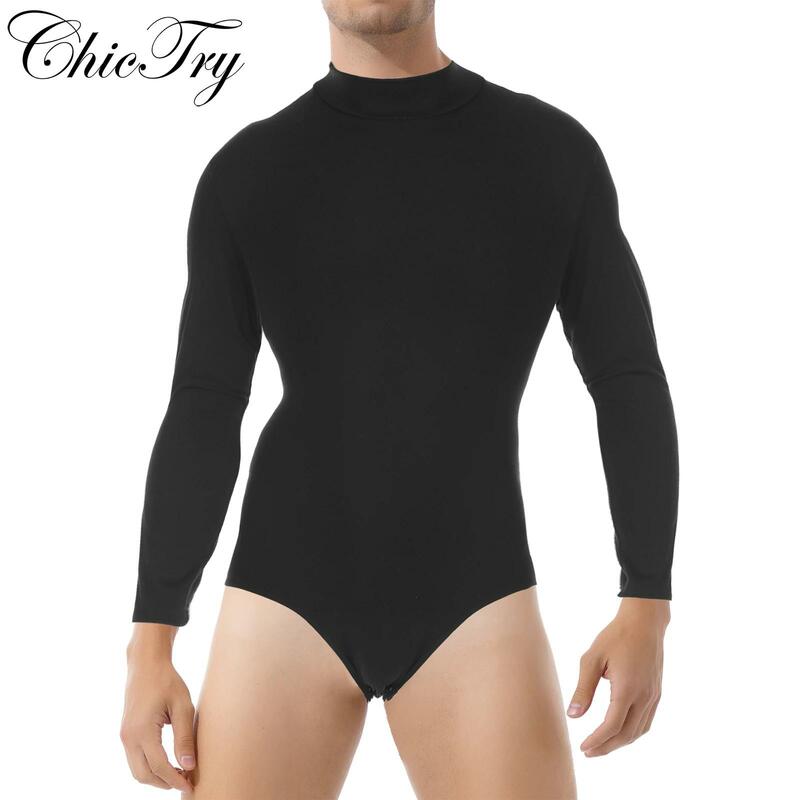 Body informal de manga larga para hombre, ropa interior de una pieza para entrenamiento de baile, patinaje artístico, botón de presión, entrepierna