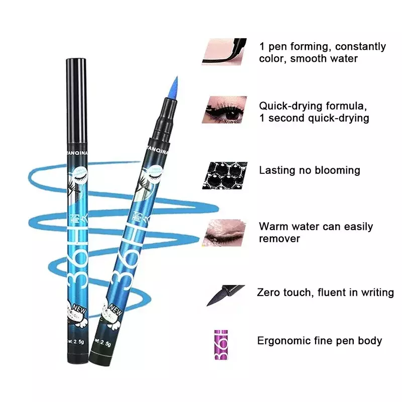 Lápis de delineador líquido preto impermeável, 36H Long-Lasting Eye Liner Pen, secagem rápida, sem florescimento, cosméticos ferramenta