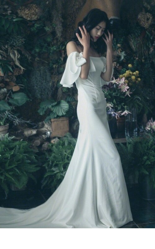 2023 New minimalist one-shoulder Mori bride wedding fishtail French Hepburn brigade wedding dress