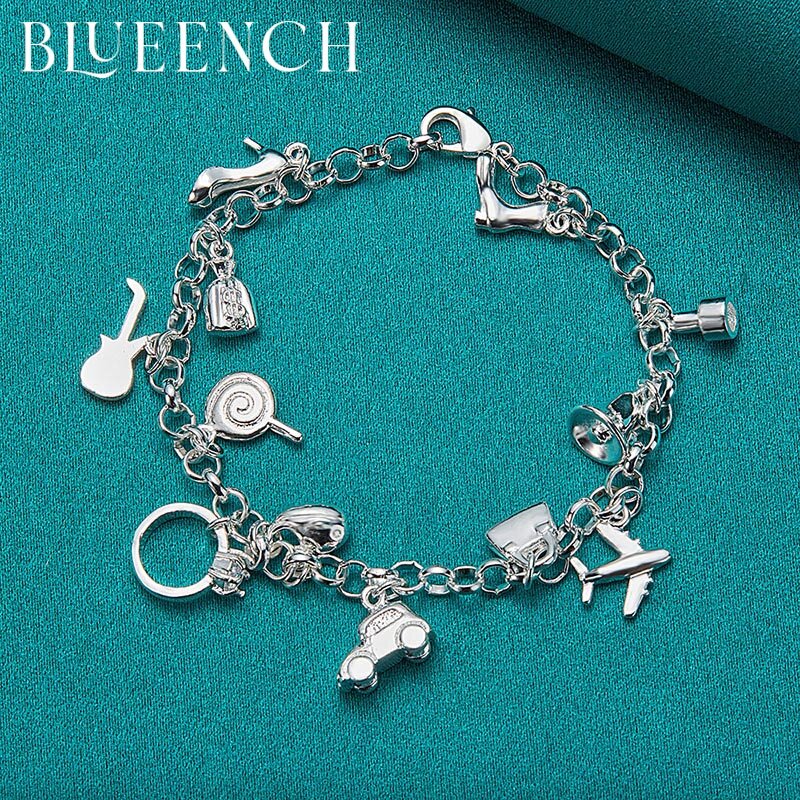 Blueench-pulsera de cadena de cuentas de doble fila para hombre y mujer, de Plata de Ley 925, abalorio para fiesta, joyería de moda