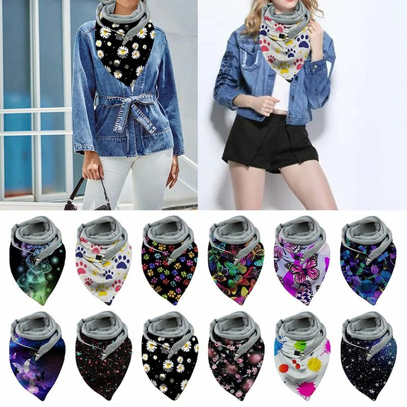 Triangle Winter Scarf Casual Polyester Keep Warm Wraps Shawls with One Button Neckerchief Women