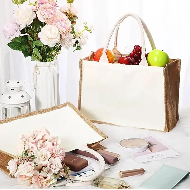 Bolso de lino minimalista para mujer, bolsa de compras a la moda, serie con patrón de rosa roja, bolsa de almacenamiento de artículos ecológicos para viajes al aire libre