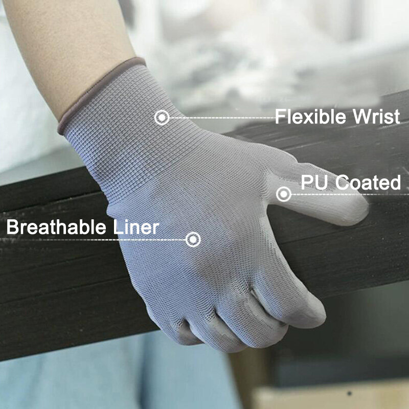 6/36 paia di guanti in Nylon PU guanti da lavoro di sicurezza riparazione guanti speciali guanti rivestiti con palmo forniture per lavoratori di riparazione del carpentiere