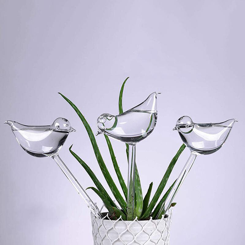 Dispositivo de rega automático de flores e plantas, auto-rega, forma de pássaro, feito de plástico transparente, 1 parte