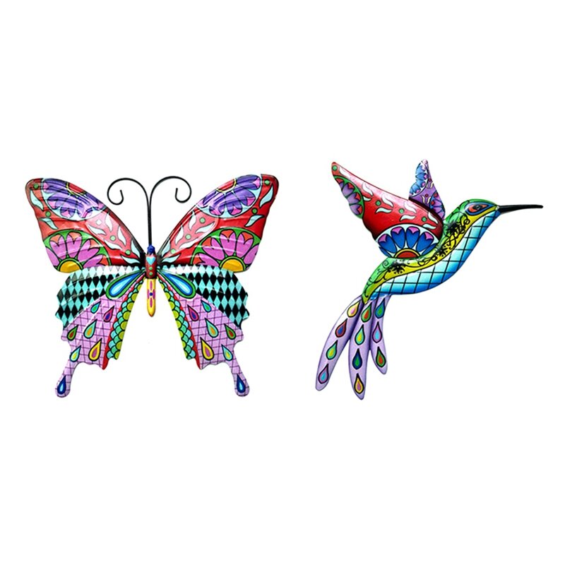 Металлический Уличный настенный декор в виде птицы и бабочки, настенная скульптура в виде птицы, подвесные украшения, Настенный декор в виде птицы, прочный и простой в использовании
