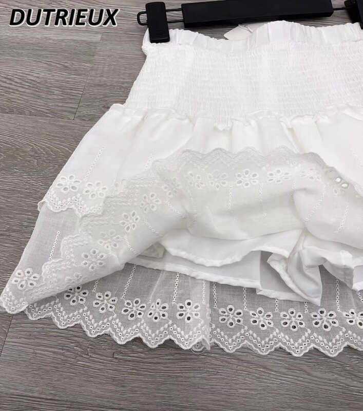 Sweet Cute Girls Wild Lace Embroidered Lace Short Skirt Spring and Summer A- Line Cake Skirts Flab Hiding Half-Length Pettiskirt