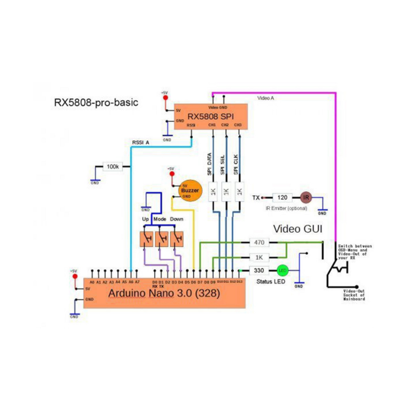 Módulo receptor de áudio e vídeo sem fio, avoirdupois, FM, RX5808 -90DBm, 5.8GHz