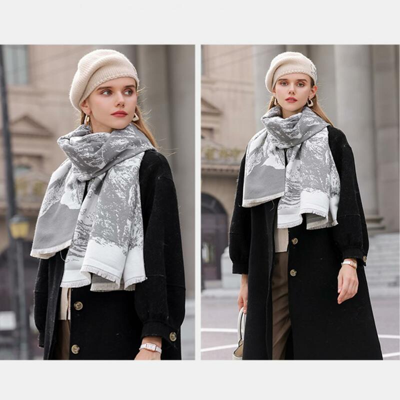Wide Long Shawl Stylish Fall Winter Women's Scarf with Color Matching Print Thick Long Wide Thermal Design Adjustable for Neck