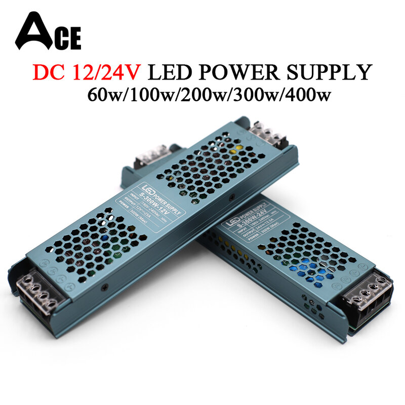 LED Light Driver Power Adapter, comutação de alimentação, transformadores de iluminação mudo, DC 12V, 24V, AC 190-240V, 60W, 100W, 200W, 300W, 400W