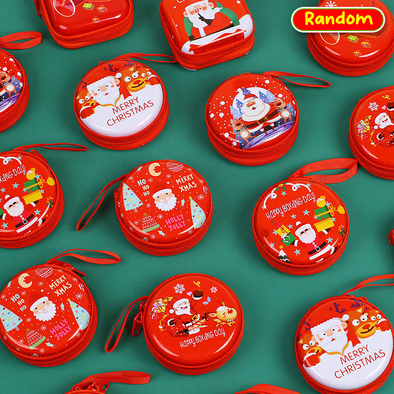 Monedero de hojalata de Navidad para niños y niñas, monedero creativo de dibujos animados, billetera de forma redonda, caja organizadora de auriculares, regalos de navidad