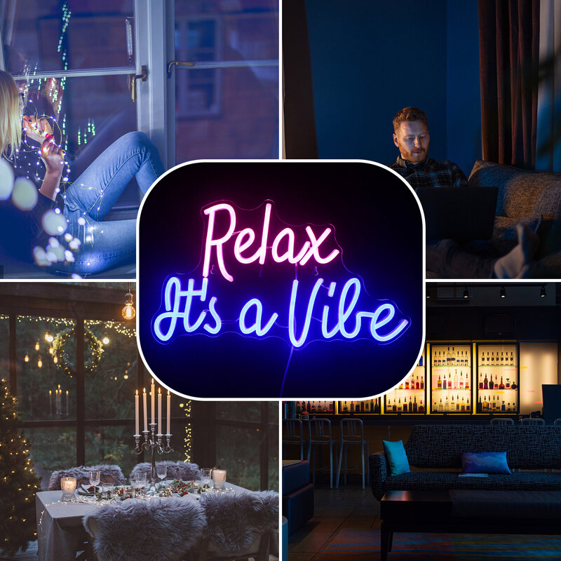 Relax It's a Vibe Neon Sign, LED Room Wall Decor, USB Powered for Party, Bedroom Game, Club, Gaming Light, Man Cave Decor
