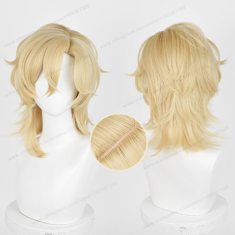 Aventurine Wig Cosplay 40cm, rambut emas pendek Honkai rel Bintang HSR Wig sintetis tahan panas