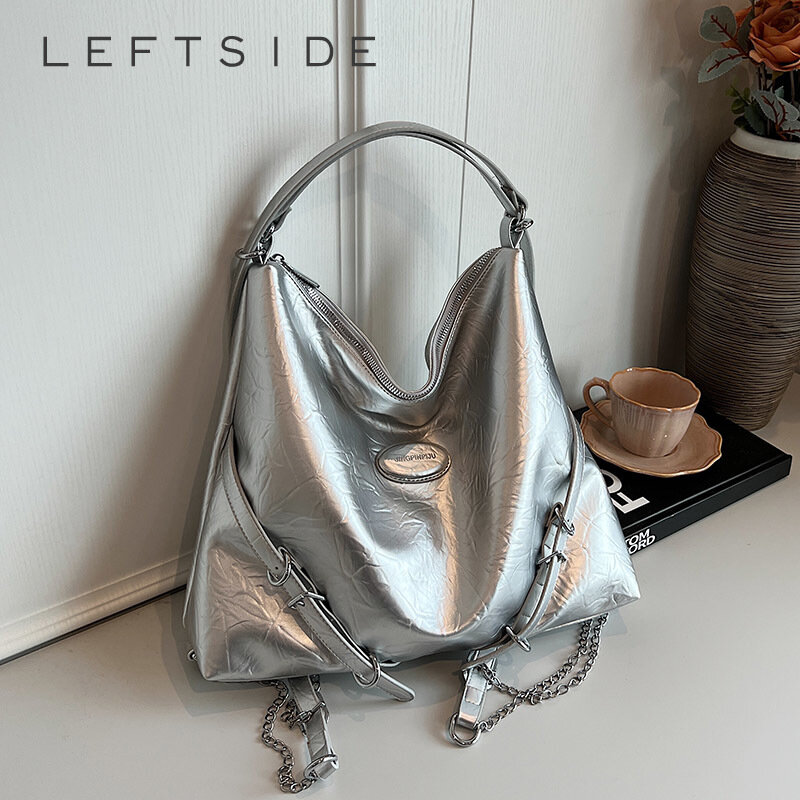 Belt Design Small PU Leather Shoulder Bag for Women 2024 Y2K Korean Fashion Handbags and Purses Female Silver Crossbody Bags