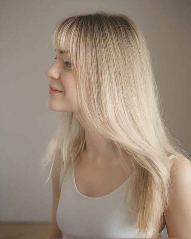 SNQP-Peluca de pelo largo y liso para mujer, pelo Natural con flequillo, color gris plateado, 60cm, resistente al calor