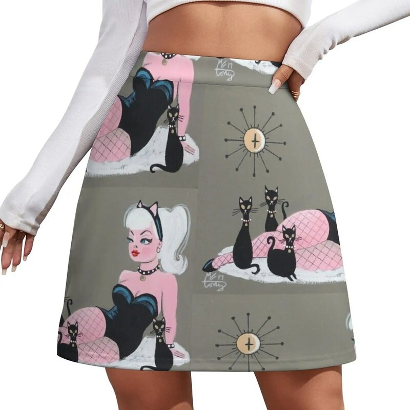 Pussycat Kitty Girl 여성용 미니 스커트, 우아한 이브닝 드레스, 일본 패션, 한국 스타일, 2023