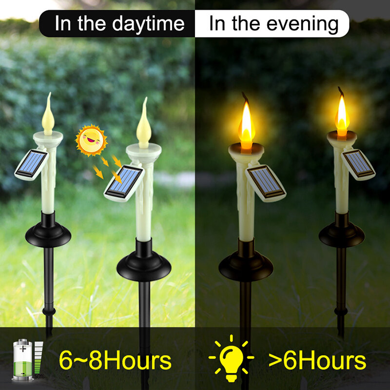 4/2 قطعة LED الشمسية شمعة ثنائي الغرض ضوء طويل شمعة مع الشمعدانات في الهواء الطلق مقاوم للماء حديقة الحديقة أضواء الزخرفية